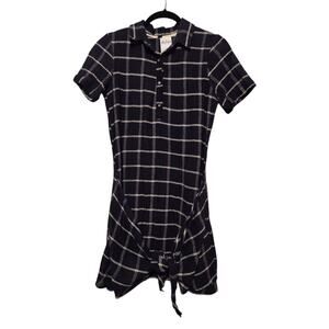 Anthropologie Dolan Windowpane Plaid Tie Front Dress Women XS Blue White Texture